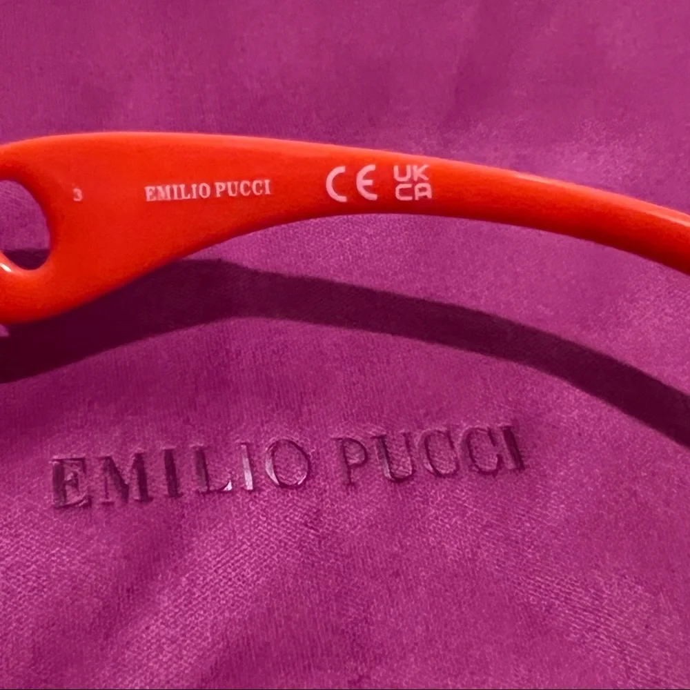 Authentic Emilio Pucci 59mm Geometric Sunglasses Shiny Orange/Mirror Lens - Picture 12 of 17